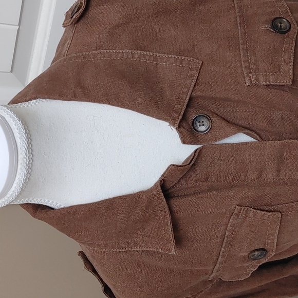 ESPRIT Brown military army style boho fall high colar jacket pockets long Sleeve - Picture 3 of 10